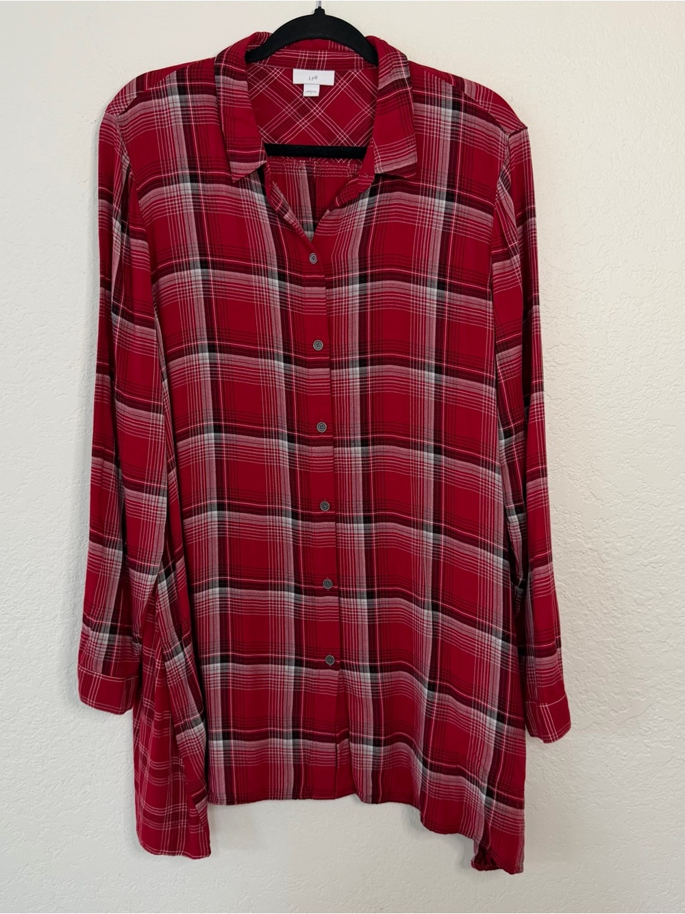 J. Jill Shirt Dress Women’s Size Large Red Tartan Plaid Cottagecore Light Preppy